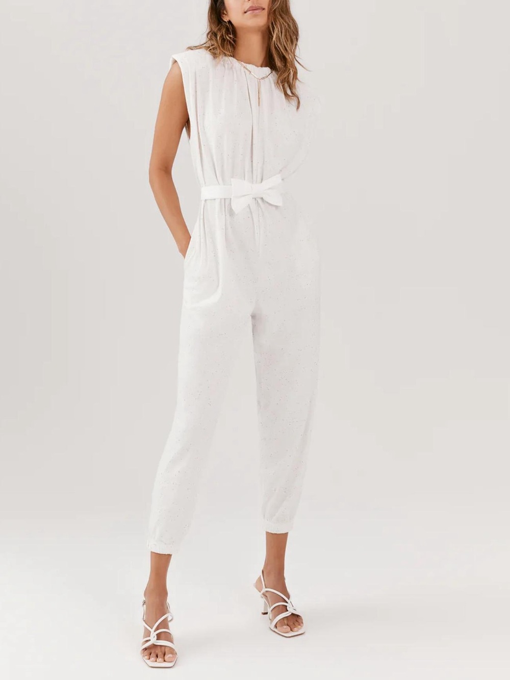 NWT Something Navy | Nikki Jumpsuit in Ivory Donegal, Medium